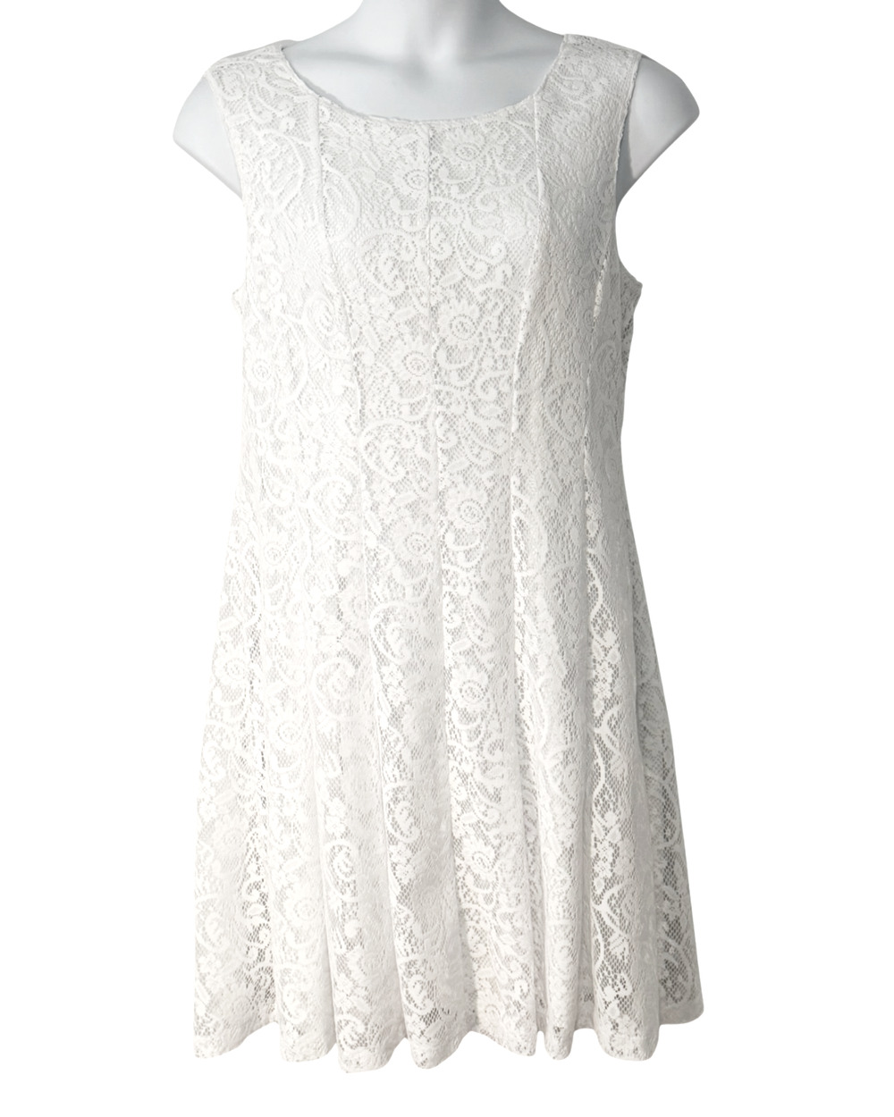 Connected Sz 16 Fit-and-Flare Dress Princess Cut White Crochet Lace Romantic